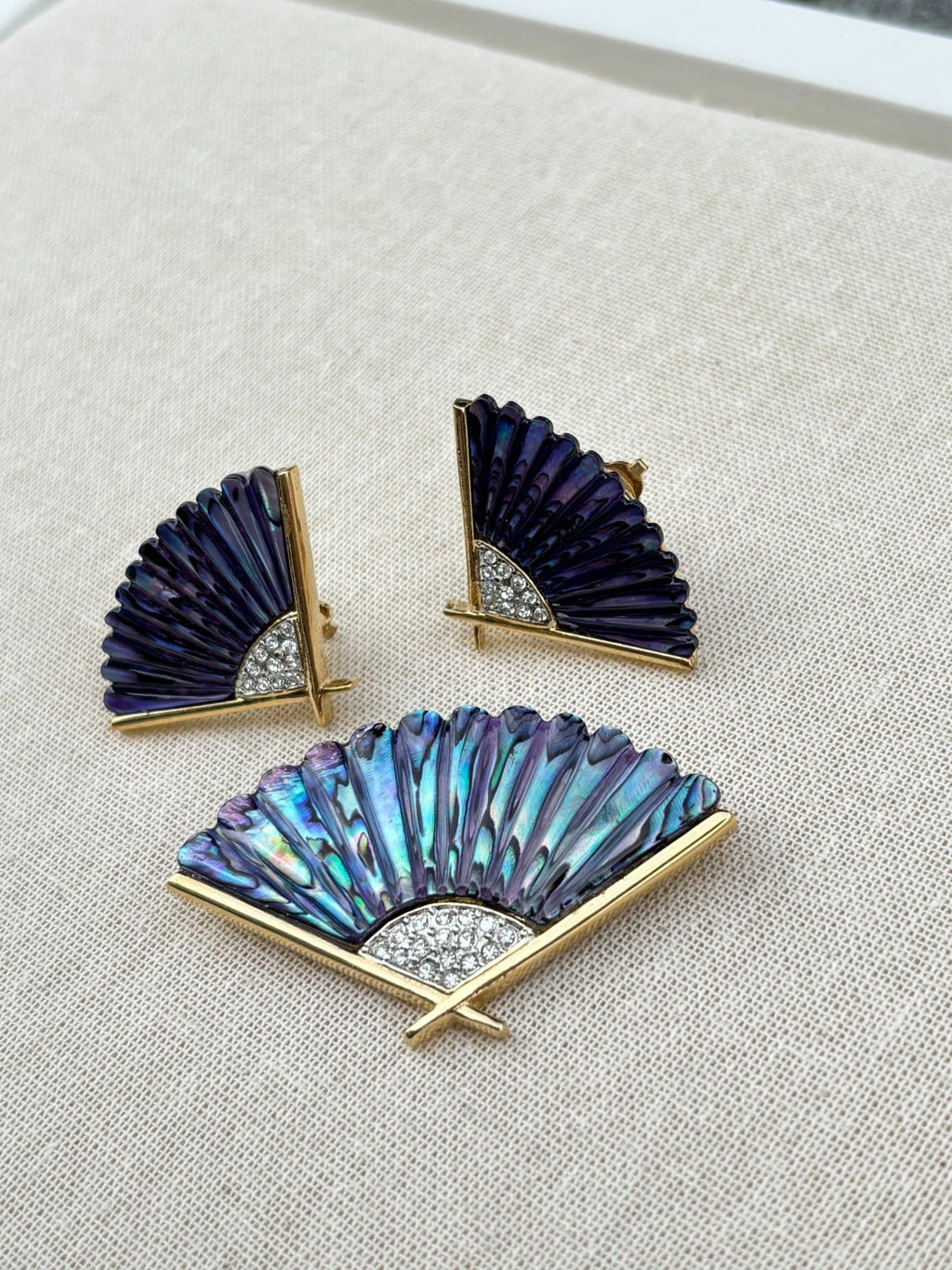 Vintage Butler Abalone Shell Brooch and Clip Earrings Set: 1980s Jewelry