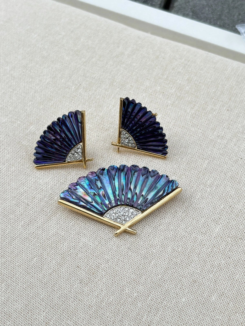 Vintage Butler Abalone Shell Brooch and Clip Earrings Set: 1980s Jewelry