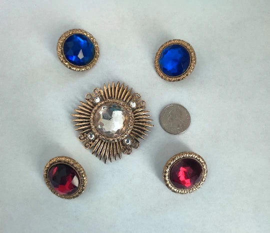 Antique glass paste jewelry 2 sets of earrings & Brooch -Large earrings & Broach