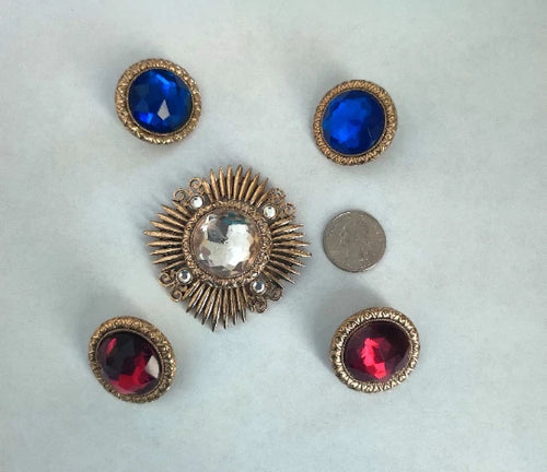 Antique glass paste jewelry 2 sets of earrings & Brooch -Large earrings & Broach