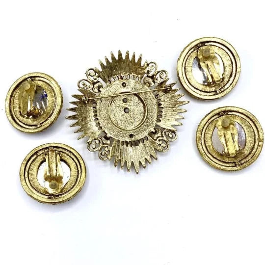 Antique glass paste jewelry 2 sets of earrings & Brooch -Large earrings & Broach